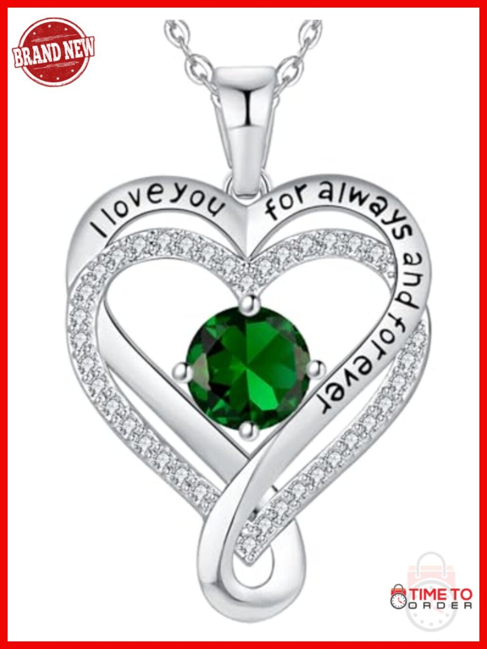 Infinity Heart Birthstone I Love You Pendant Necklace 925 Sterling Silver 18K